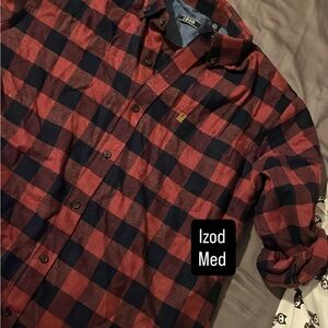 Izod Men's Plaid Button Down Shirt - Red and Black